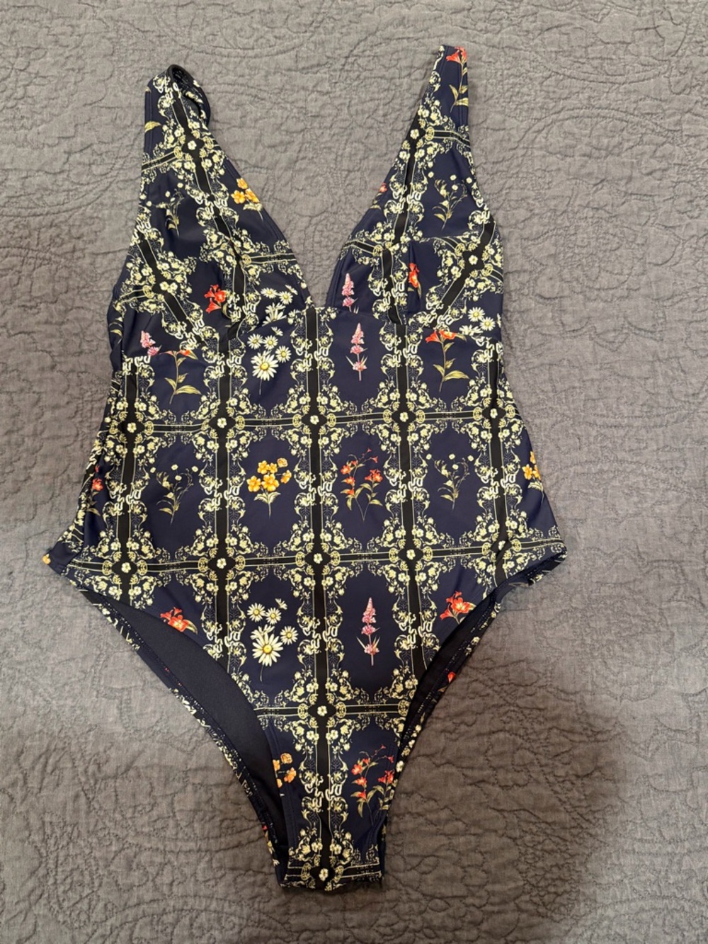Agua Bendita Navy Floral-print Swimsuit